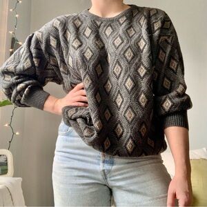 Vintage Van Heusen Argyle Grandpa Sweater, L, Oversized, Grey